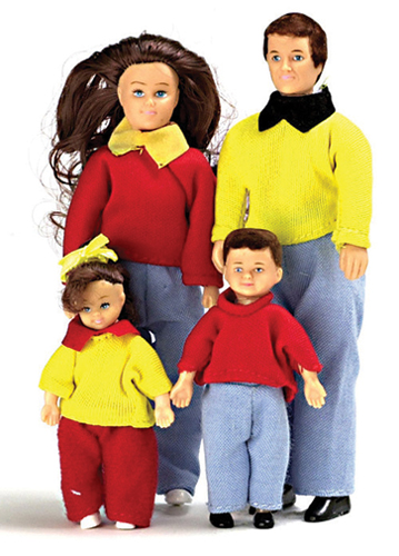 Dollhouse Miniature Casual Doll Family, 4Pc, Brown Hair